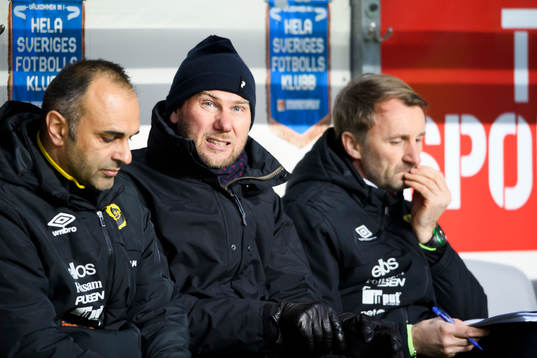 Elfsborgs tränare Jan Mian, manager Magnus Haglund och