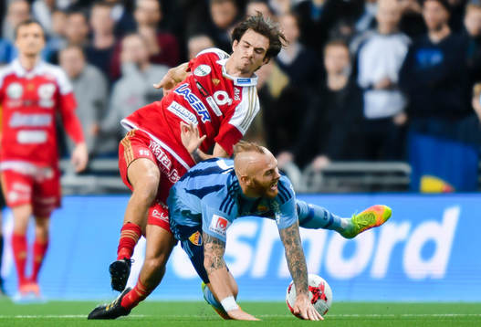 Djurgårdens Magnus Eriksson och Degerfors Sebastian Ohlsson