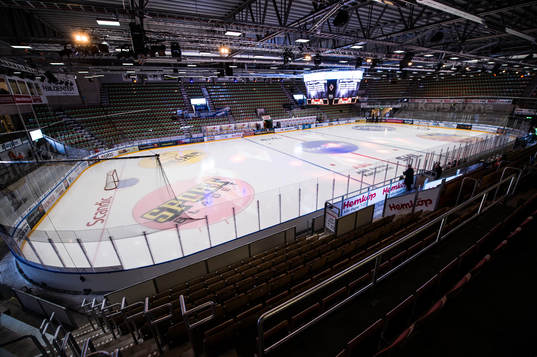 ABB arena Karlskrona invändigt innan ishockeymatchen i SHL