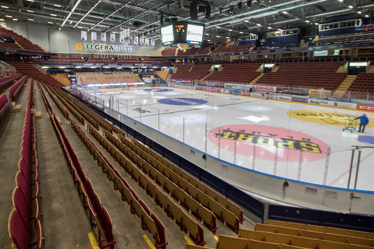 Tegera Arena interiör innan ishockeymatchen i SHL mellan