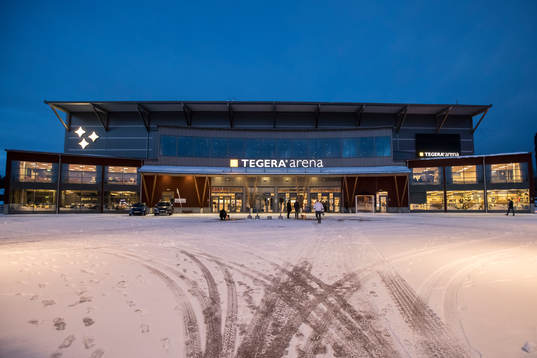 Tegera Arena exteriör innan ishockeymatchen i SHL mellan