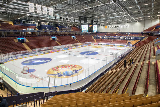 Tegera Arena interiör innan ishockeymatchen i SHL mellan
