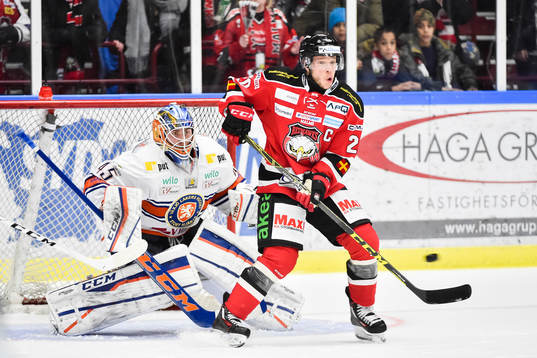 Växjös målvakt Viktor Andrén och Malmö Redhawks Erik