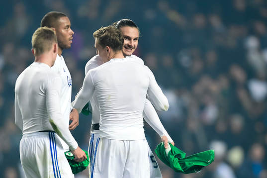FC Köpenhamns Erik Johansson och Ludwig Augustinsson jublar