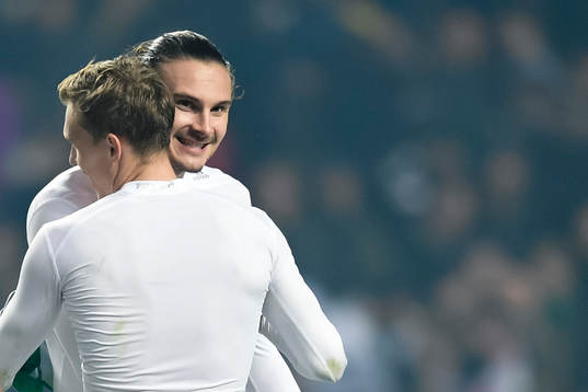 FC Köpenhamns Erik Johansson och Ludwig Augustinsson jublar