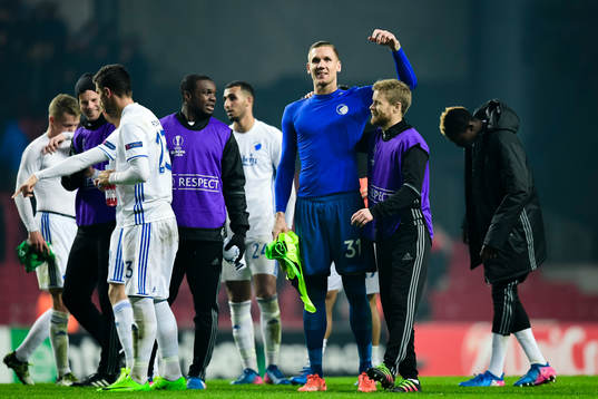 FC Köpenhamns målvakt Robin Olsen jublar