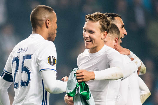 FC Köpenhamns Mathias Jörgensen och Ludwig Augustinsson