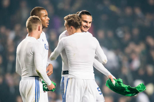 FC Köpenhamns Erik Johansson och Ludwig Augustinsson jublar