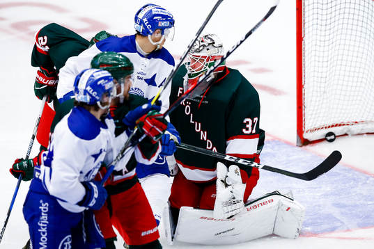 Leksands Patrik Norén , ej i bild gör 2-0 bakom