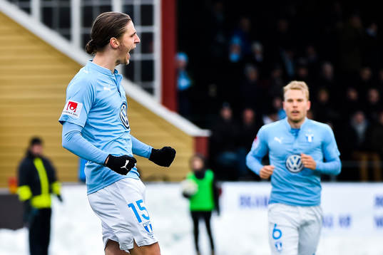 Malmö FFs Pawel Cibicki och Oscar Lewicki jublar