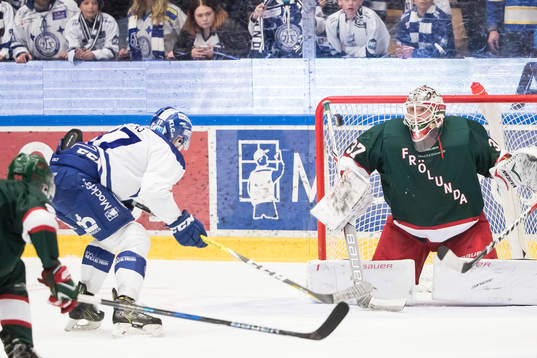 Frölundas målvakt Johan Gustafsson chans för Leksands