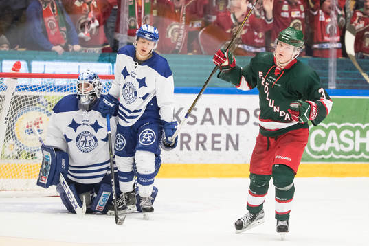 Leksands målvakt Henrik Haukeland och Daniel Bertov deppar