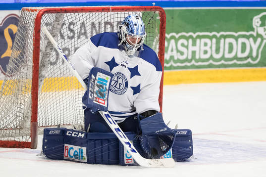 Leksands målvakt Henrik Haukeland i ishockeymatchen i SHL