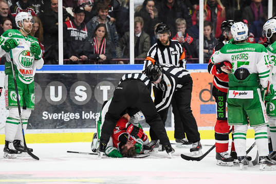 Rögles Alen Bibic och Malmö Redhawks Nicklas Jadeland  i
