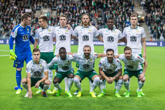 En gruppbild på Hammarbys startelva, översta raden fr v
