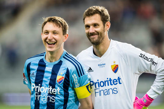 Djurgårdens Kim Källström (v) och målvakt Andreas