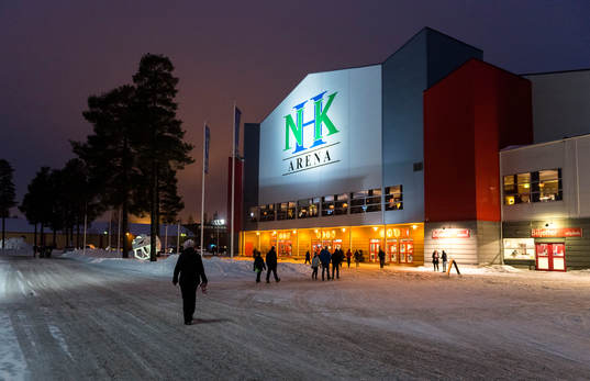 NHK Arena exteriört innan ishockeymatchen i