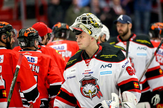Malmö Redhawks målvakt Oscar Alsenfelt deppar