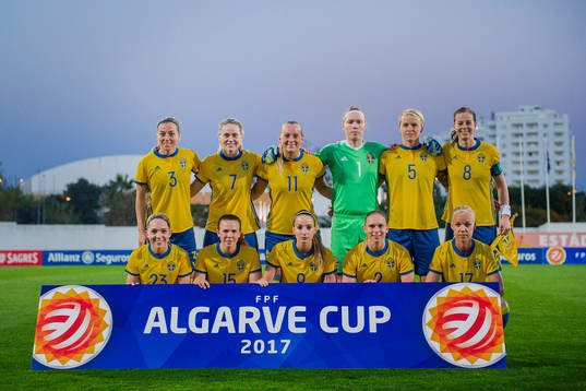 Sveriges spelare ställer upp för en lagbild, Övre raden