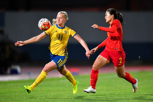 Sveriges Stina Blackstenius och Kinas Liu Shanshan