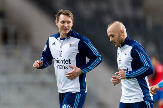 Djurgårdens Kim Källström och Magnus Eriksson på