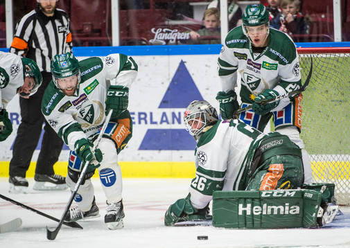 Färjestads John Persson, Jonas Holös, målvakt Stefan