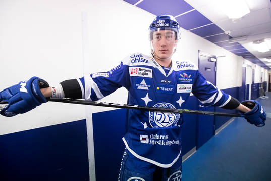 Leksands Tobias Forsberg innan ishockeymatchen i SHL mellan