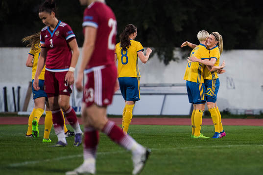 Sveriges Nilla Fischer och Olivia Schough jublar