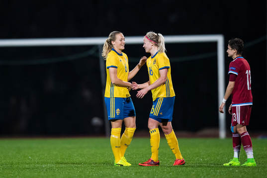 Sveriges Magdalena Eriksson och Hanna Glas jublar