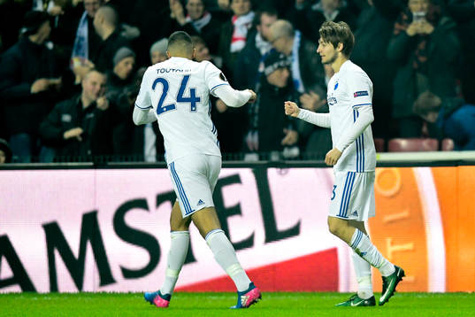 FC Köpenhamns Rasmus Falk och Youssef Toutouh jublar