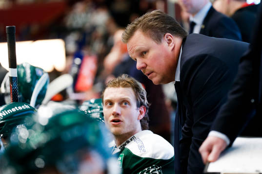 Färjestads Johan Ryno och tränare Leif Carlsson