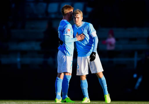 Malmö FFs Oscar Lewicki och Anders Christiansen jublar