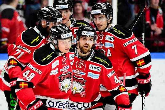 Malmö Redhawks Rhett Rakhshani och Nichlas Hardt  jublar