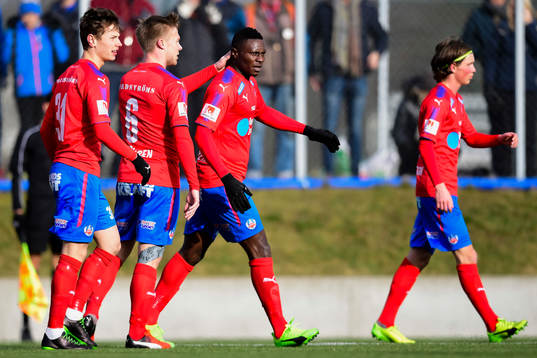 Helsingborgs Oke Akpoveta  och Andreas Landgren jublar