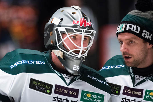 Färjestads målvakt Stefan Steen och målvakt Lars Haugen