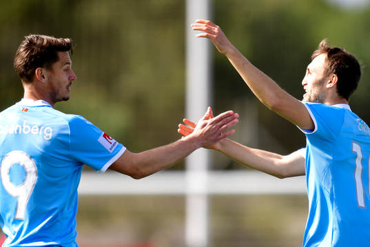 Malmö FFs Markus Rosenberg och Magnus Wolff Eikrem jublar