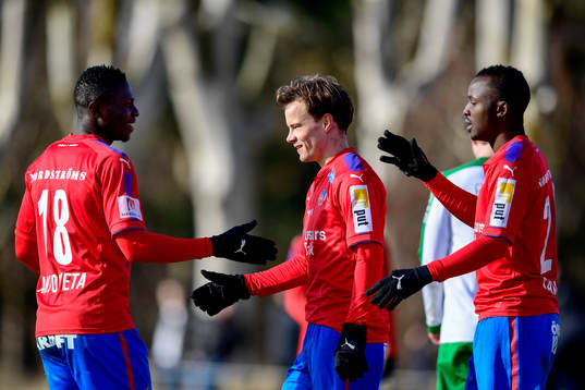 Helsingborgs målskyttar Oke Akpoveta, Anton Wede och