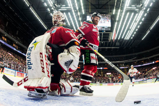 Malmö Redhawks målvakt Oscar Alsenfelt och Jens Olsson