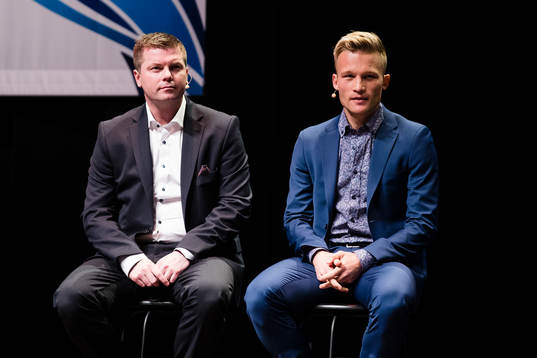 Norrköpings tränare Jens Gustafsson och Nicklas Bärkroth