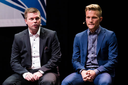 Norrköpings tränare Jens Gustafsson och Nicklas Bärkroth