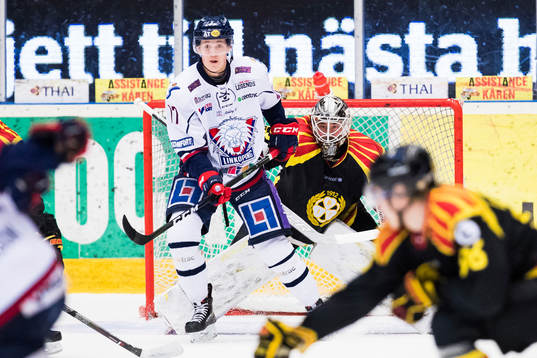 Linköpings Henrik Törnqvist och Brynäs målvakt David