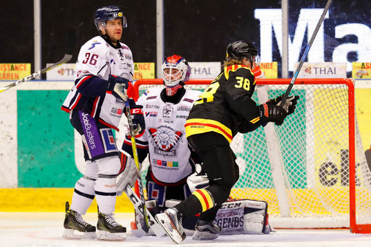 Linköpings Niklas Fogström och målvakt Marcus Högberg