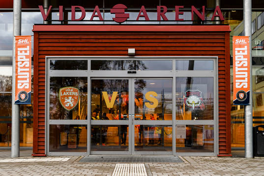 Huvudentré till Vida arena före kvartsfinal 3 i
