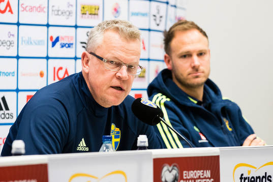Sveriges förbundskapten Janne Andersson och Andreas
