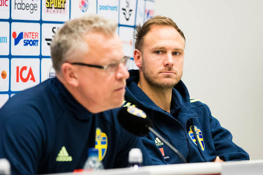 Sveriges förbundskapten Janne Andersson och Andreas