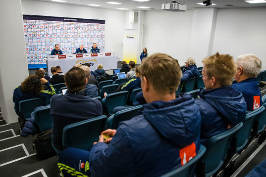 Sveriges förbundskapten Janne Andersson och Andreas
