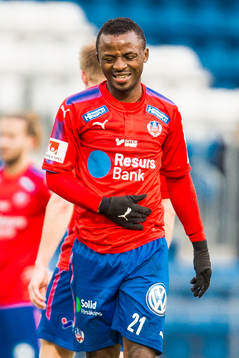 Helsingborgs Monday Samuel grimaserar