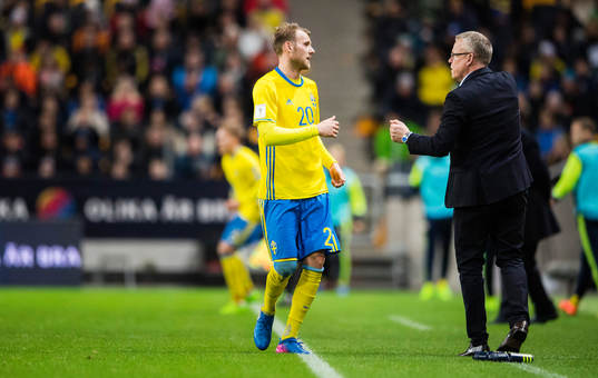 Sveriges Ola Toivonen och förbundskapten Janne Andersson