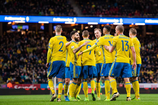 Sveriges Mikael Lustig, Jimmy Durmaz, Marcus Berg, Andreas