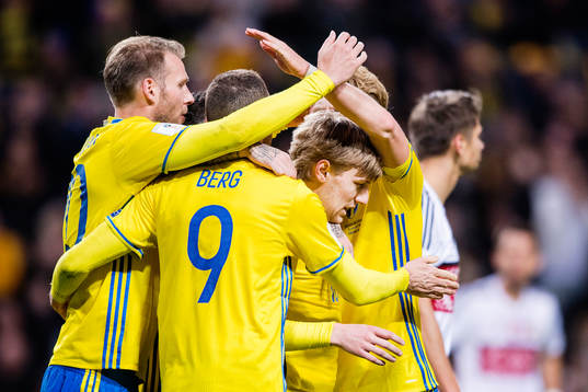 Sveriges Ola Toivonen, Marcus Berg och Oscar Hiljemark